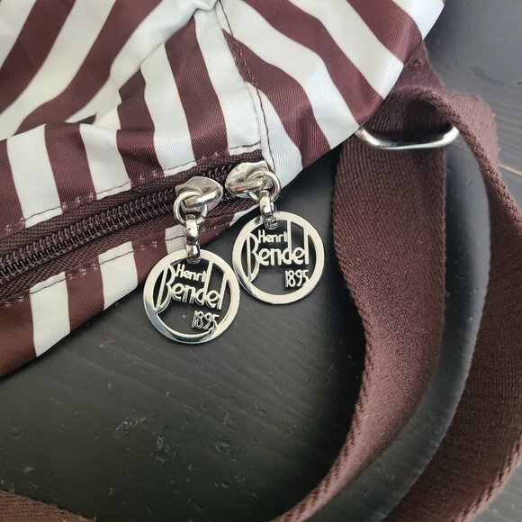 Henri Bendel Zip Around Packable Brown White Stripe Backpack Lightweight Compact main image 7
